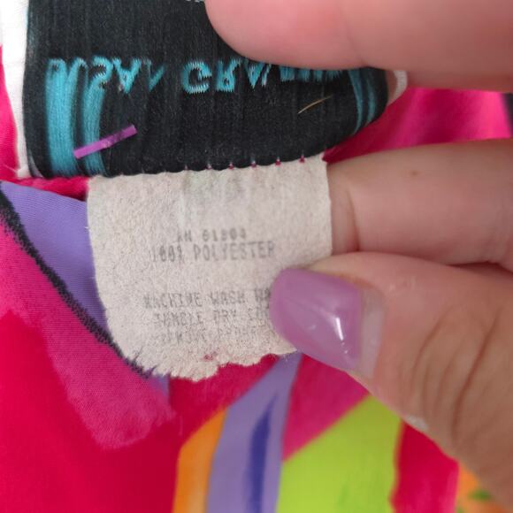 Susan Graver Vintage 80/90s Corlorful Pop Fluorescent Geometric Pattern Blouse L - Picture 6 of 13